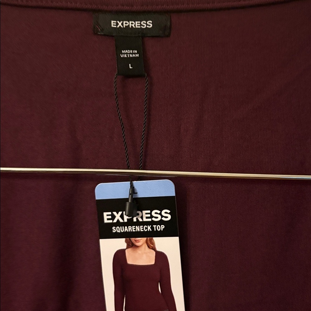 Express Burgundy Long Sleeve Square Neck Top - Picture 5 of 7